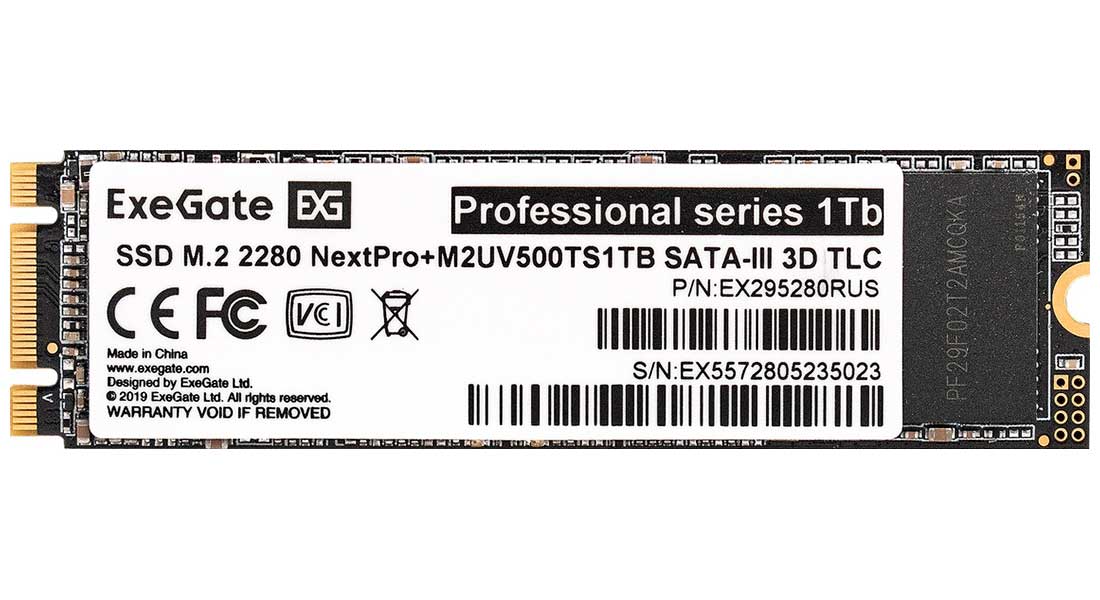 SSD накопитель ExeGate M.2 2280 1Tb NextPro+ M2UV500TS1TB SATA-III (EX295280RUS)