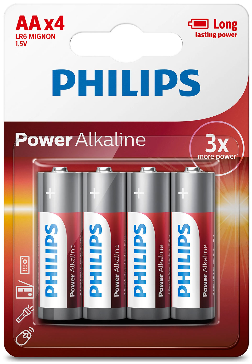 Батарейка Philips Power Alkaline, щелочная, 4АА, в блистере (LR6P4B/97)