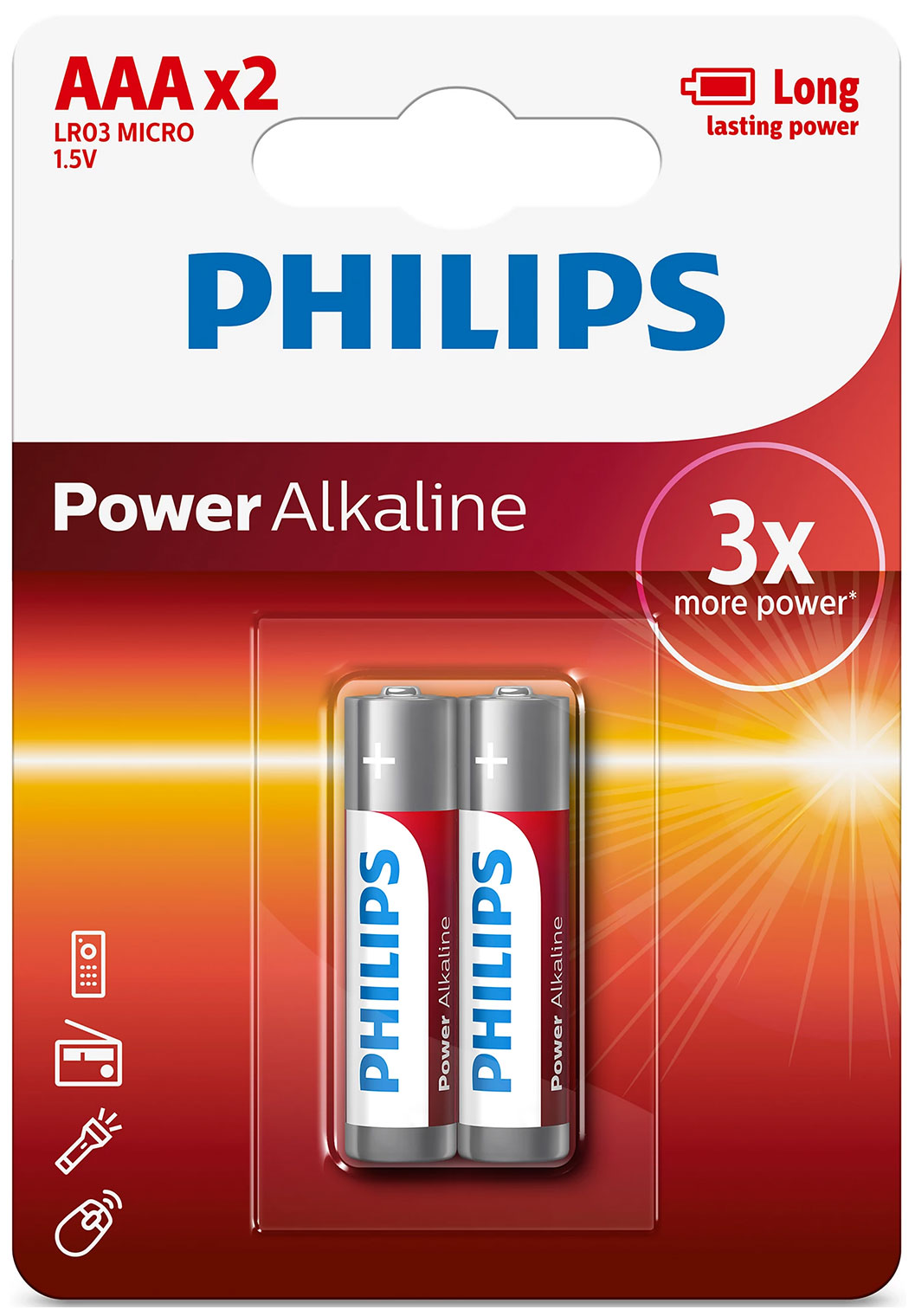 Батарейка Philips Power Alkaline, щелочная, 2ААA, в блистере (LR03P2B/97)