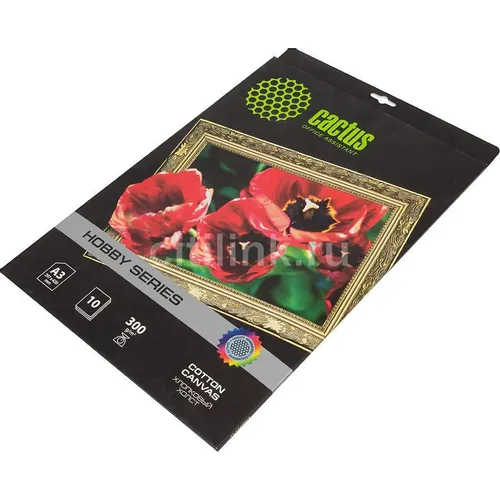 Холст Cactus CS-CA326010, A3, для струйной печати, 10л, 260г/м2, белый, фактура хлопок