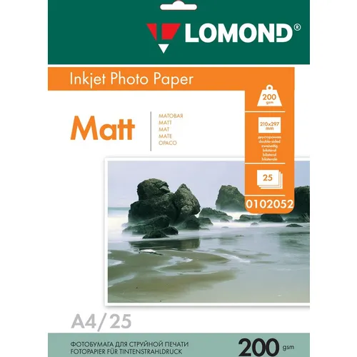 Фотобумага Lomond A4, для струйной печати, 25л, 200г/м2, белый, покрытие матовое /матовое [0102052]