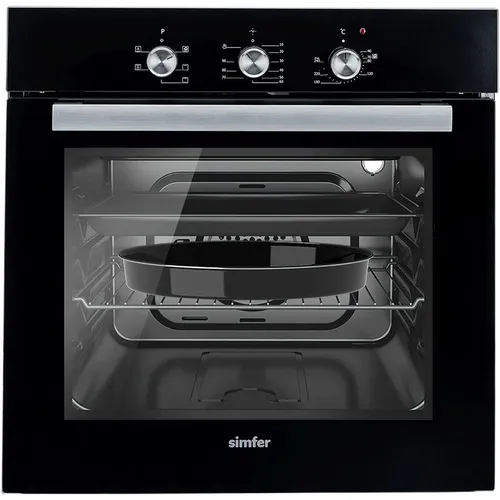 Духовой шкаф электрический Simfer B6EB16023, 58л, дверца с 2 стеклами, черный/нержавеющая сталь