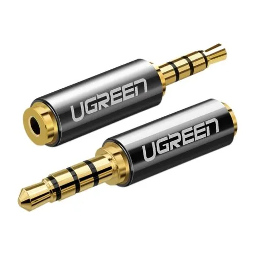 Адаптер аудио UGREEN 20502, Jack 3.5 (f) - Jack 2.5 (m), 0.05м, GOLD, ф/фильтр, серый