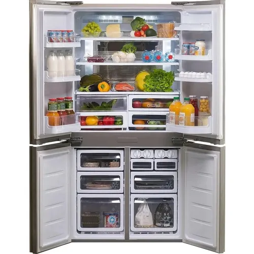 Холодильник трехкамерный Sharp SJ-EX98FSL Hybrid Cooling, Side by Side, French Door, инверторный, серебристый