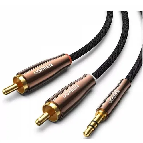 Кабель UGREEN AV170, Jack 3.5 (m) (прямой) - 2xRCA (f) (прямой), GOLD , ферритовый фильтр , круглое, 1м, черный [80845]