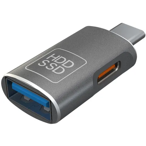 Адаптер OTG PERO PRAD16BL, USB Type-C (m) - USB Type-C(f)/USB (f), серый