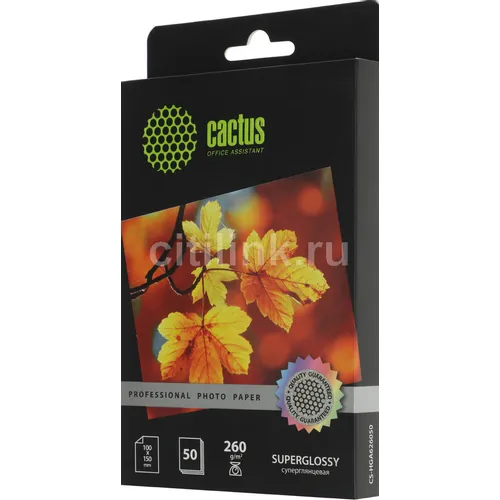 Фотобумага Cactus Prof, A6, для струйной печати, 50л, 260г/м2, белый, покрытие глянцевое [cs-hga626050]