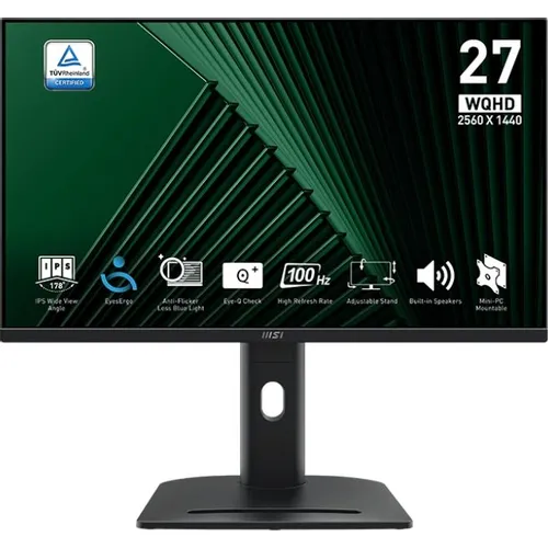 27" Монитор MSI Pro MP275QPG, 2560x1440, IPS, 100Гц, 2хHDMI, 1хDP, черный [9s6-3pc39m-069]