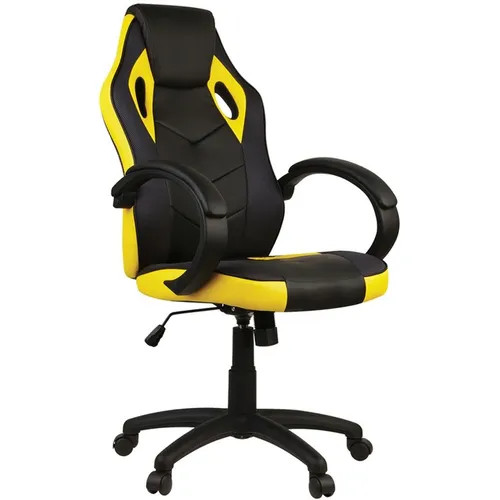 Кресло игровое HELMI Boost, ткань/экокожа, до 120кг, топ-ган, фиксированные подлокотники, черный/желтый
