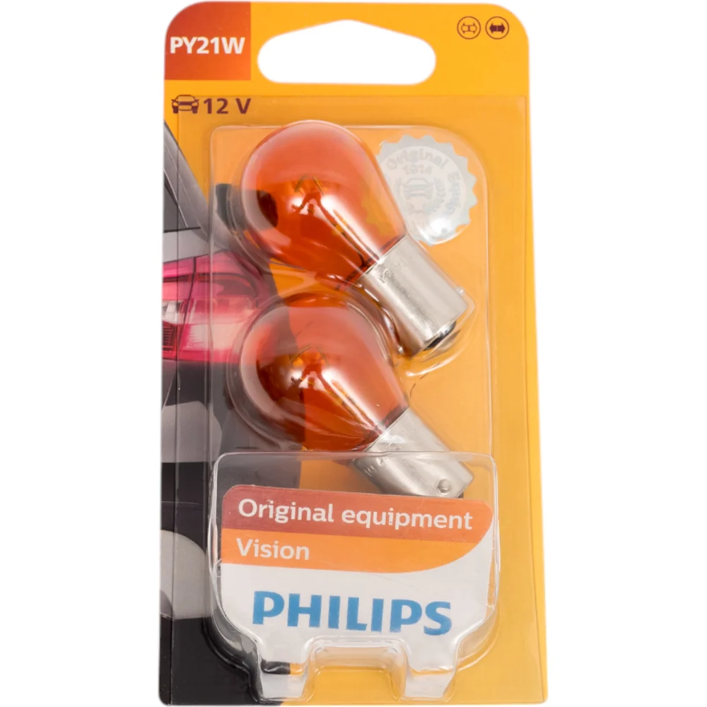 Автолампа PHILIPS PY21W BAU15s YELLOW 12V /1/10 P-12496-2бл