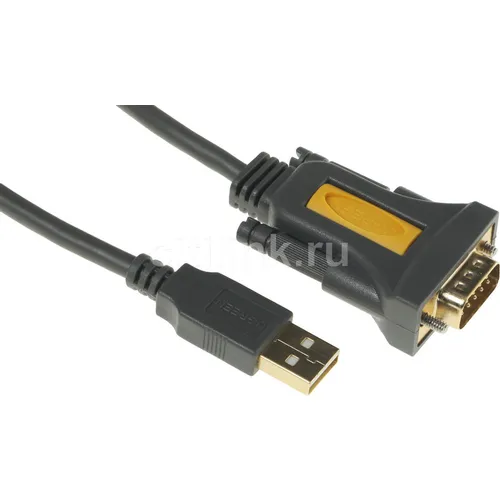 Кабель UGREEN CR104, DB9 (f) (прямой) - USB 2.0 A (f) (прямой), GOLD , ферритовый фильтр , круглое, 3м, серый [20223]