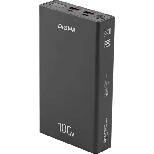 Внешний аккумулятор (Power Bank) Digma DGPD100WA, 20000мAч, черный [dgpd20a100abk]