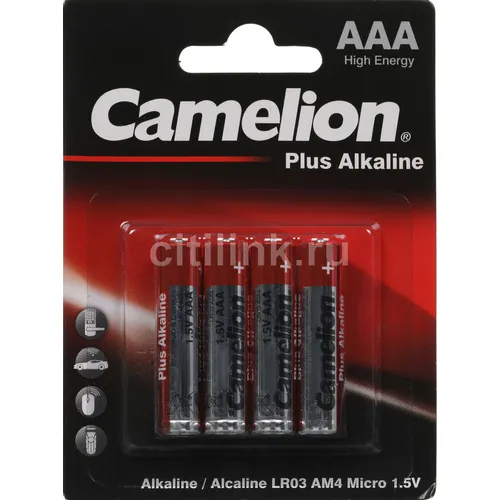 AAA Батарейка CAMELION Plus Alkaline LR03-BP4, 4 шт.