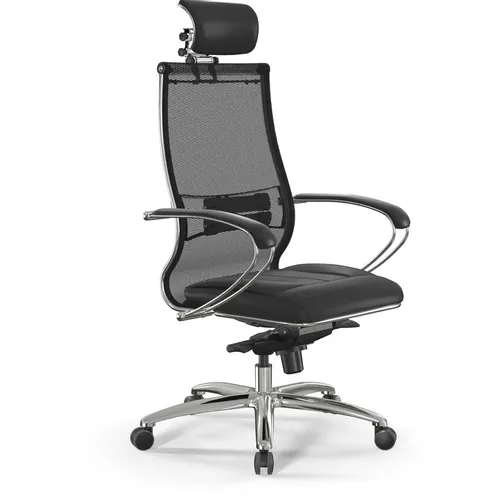 Кресло МЕТТА Samurai SL-2, сетка/экокожа, до 150кг, синхромеханизм, фиксированные подлокотники, черный/черный