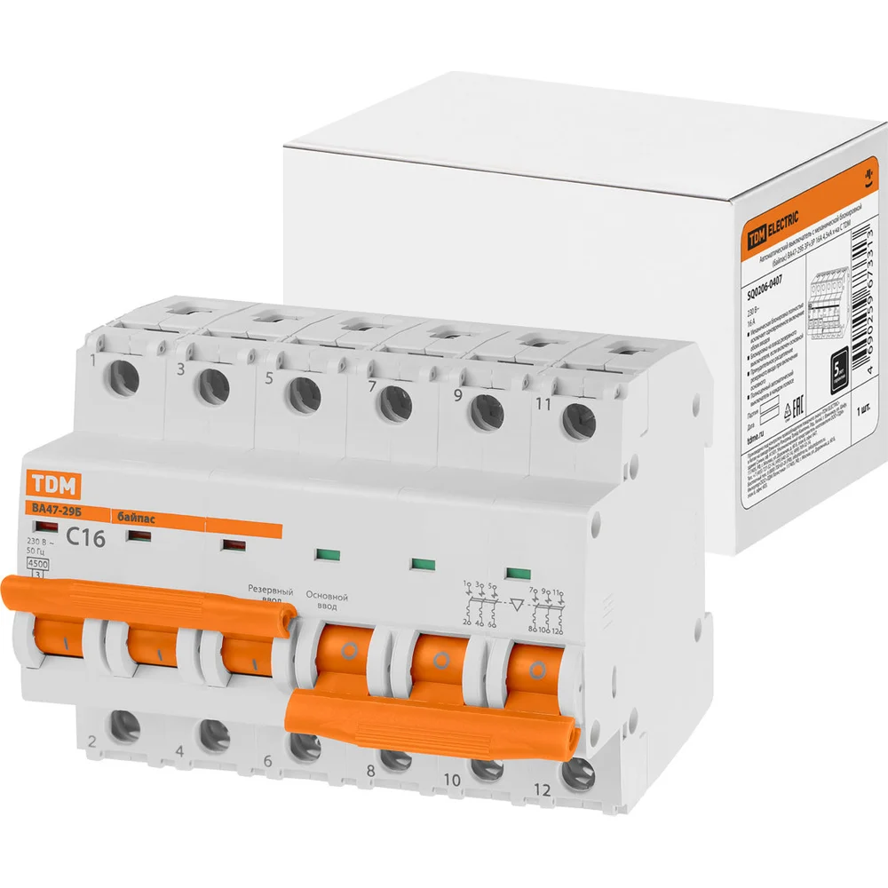 Байпас TDM ВА47-29Б 3Р+3Р 16А 4,5кА х-ка C SQ0206-0407