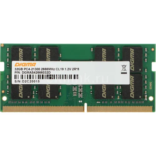 Оперативная память Digma DGMAS42666032D DDR4 - 1x 32ГБ 2666МГц, для ноутбуков (SO-DIMM), Ret