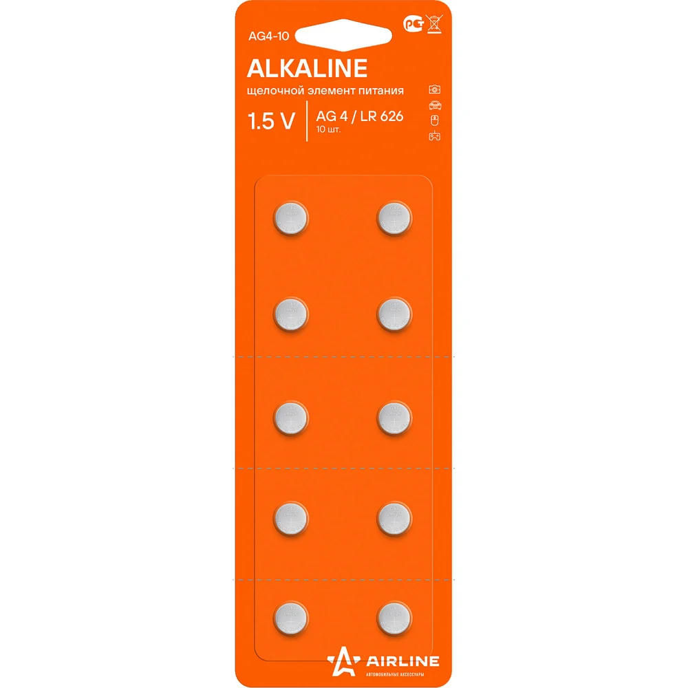 Щелочная батарейка Airline AG4/LR626 AG4-10