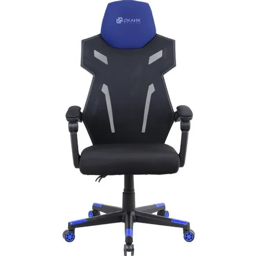 Кресло игровое Oklick 111G, сетка/ткань, до 150кг, черный/синий