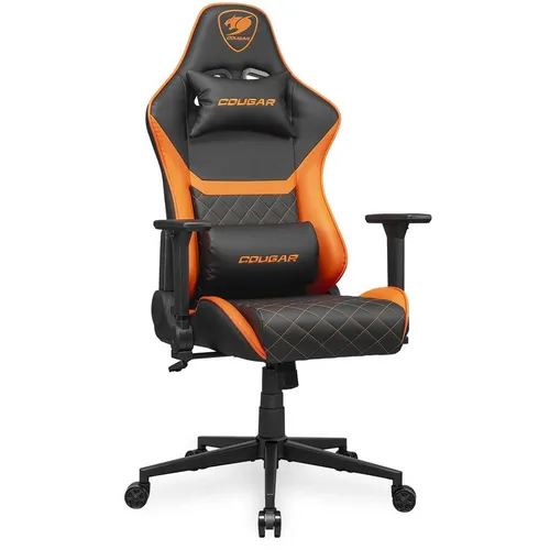 Кресло игровое COUGAR Armor One V2, экокожа, до 120кг, топ-ган, регулируемые 4D подлокотники, черный/оранжевый
