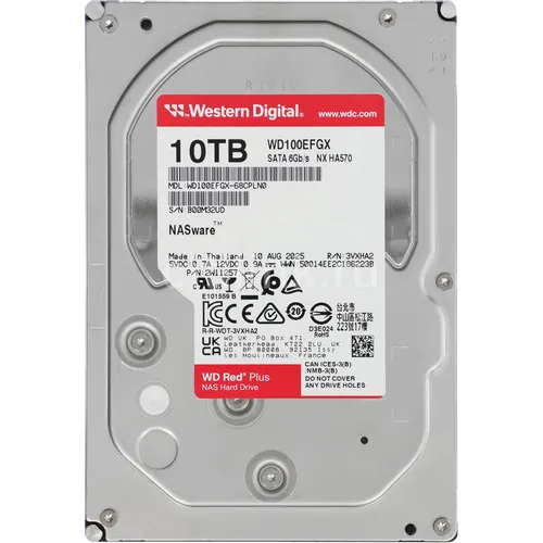 Жесткий диск WD Red Plus WD100EFGX, 10ТБ, HDD, SATA III, 3.5"