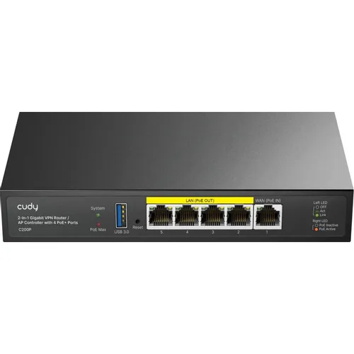 Контроллер CUDY C200P, 4 LAN, черный