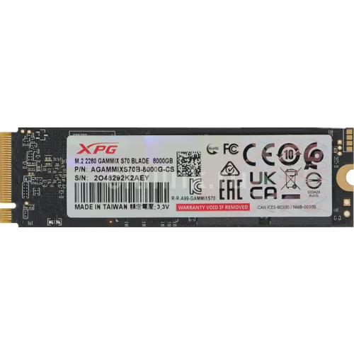 SSD накопитель A-Data XPG Gammix S70 Blade AGAMMIXS70B-8000G-CS 8ТБ, M.2 2280, PCIe 4.0 x4, NVMe, M.2