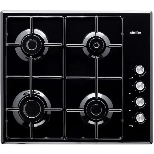 Газовая варочная панель Simfer H60Q40B401, 4 конфорки, эмалированная сталь, черный