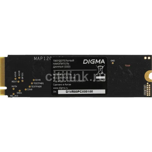 SSD накопитель Digma Mega M2 DGSM3512GM23T 512ГБ, M.2 2280, PCIe 3.0 x4, NVMe, M.2, rtl