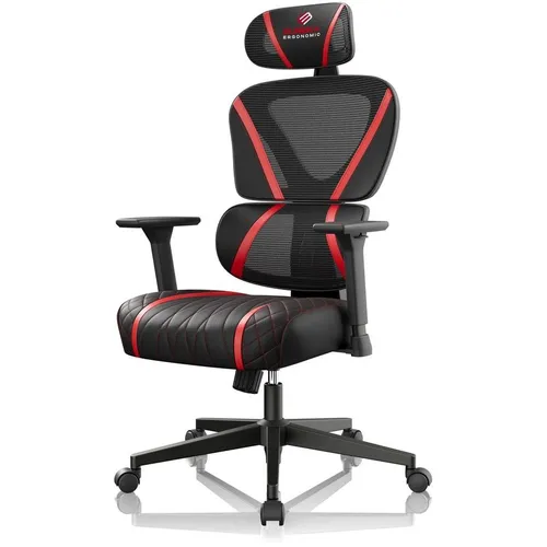Кресло игровое EUREKA Norn, сетка, до 136кг, топ-ган, черно-красный