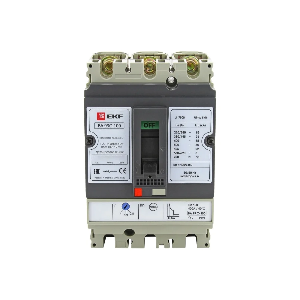 Трехполюсной автоматический выключатель EKF ВА99С mccb99C-100-50