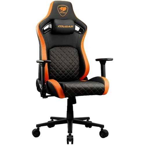 Кресло игровое COUGAR Defensor, экокожа, до 120кг, топ-ган, регулируемые 4D подлокотники, черный/оранжевый