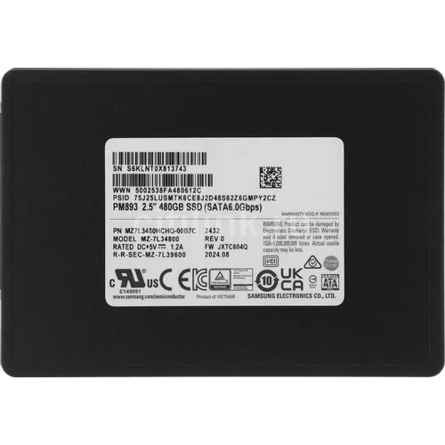 SSD накопитель Samsung PM893 MZ7L3480HCHQ-00B7C 480ГБ, 2.5", SATA III, SATA, oem