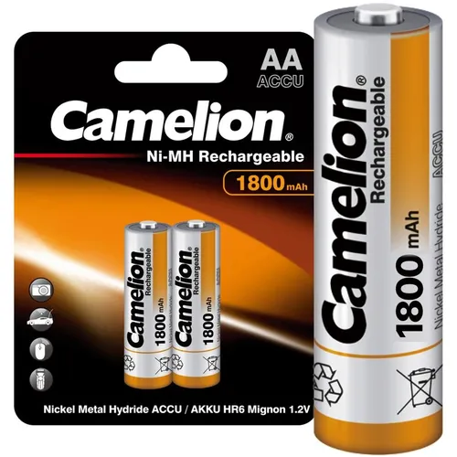 AA Аккумуляторная батарейка CAMELION NH-AA1800BP2, 2 шт. 1800мAч