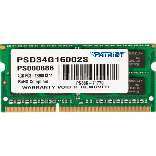Оперативная память Patriot PSD34G16002S DDR3 - 1x 4ГБ 1600МГц, для ноутбуков (SO-DIMM), Ret