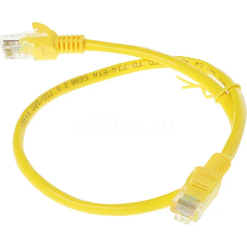 Патч-корд EXEGATE UTP-RJ45-RJ45-5e-0,5M-YL UTP, кат.5E, 0.5м, 4 пары, алюминий омедненный, многожильный, желтый