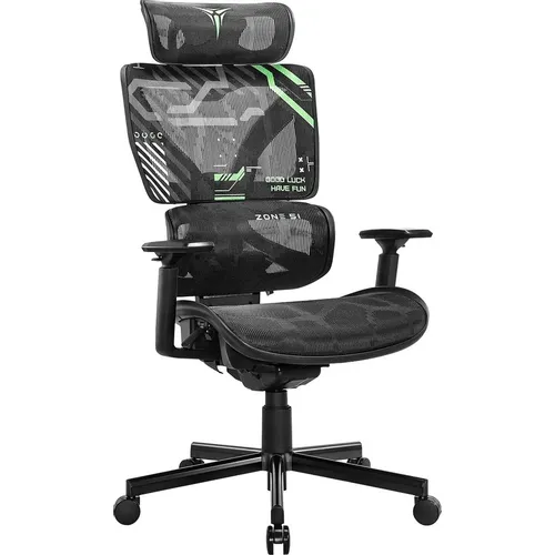 Кресло игровое ZONE 51 Freelancer K5, сетка, до 150кг, регулируемые 3D подлокотники, черный/зеленый