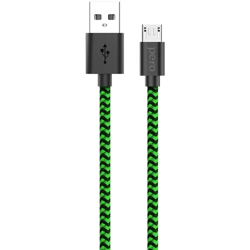 Кабель PERO DC-04, micro USB (m) - USB (m), зеленый / черный [prdc-04mu2mgb]