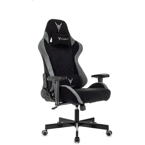 Кресло игровое KNIGHT Regal, искусственная замша, до 150кг, регулируемые 2D подлокотники, черный/серый
