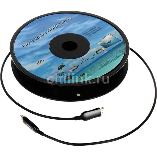 Кабель аудио-видео Fiber Optic, HDMI (m) - HDMI (m), ver 2.0, 25м, GOLD, черный