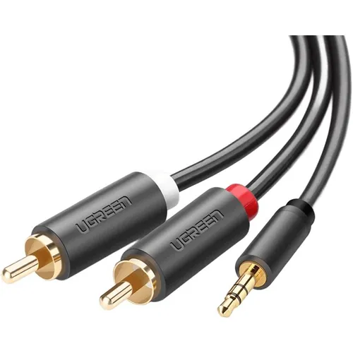 Кабель UGREEN AV102, Jack 3.5 (m) (прямой) - 2xRCA (f) (прямой), GOLD , ферритовый фильтр , 3м, серый [10512]