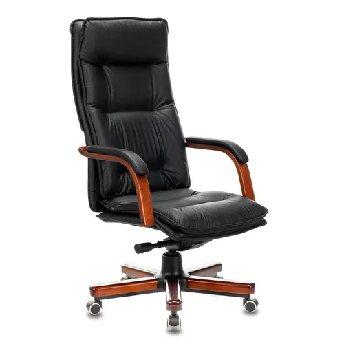 Кресло руководителя Бюрократ T-9927WALNUT, кожа, до 200кг, механизм со смещенной осью, фиксированные подлокотники, черный
