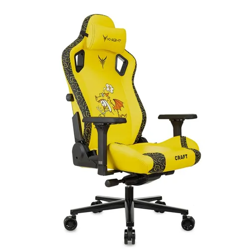 Кресло игровое KNIGHT Craft Dragon, экокожа, до 150кг, синхромеханизм, регулируемые 4D подлокотники, желтый