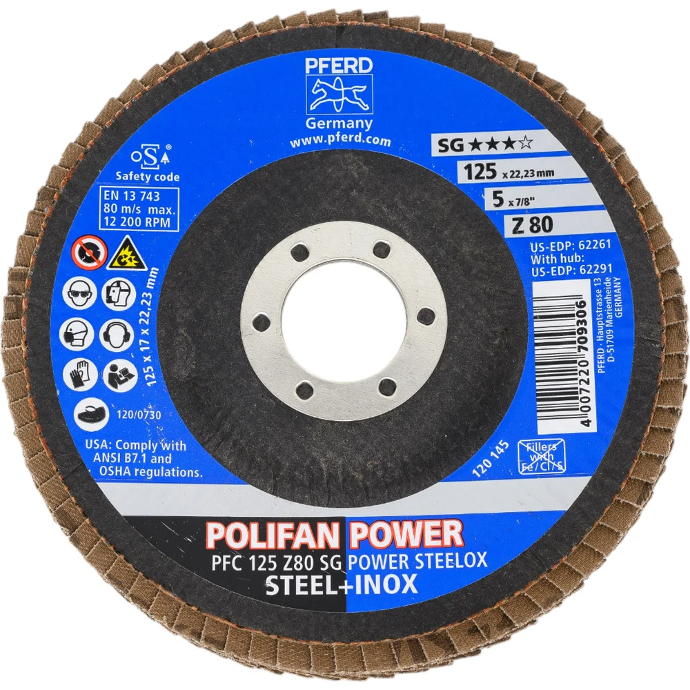 Шлифовальный лепестковый круг PFERD PFC 125 Z80 SG POWER STEELOX 67788126