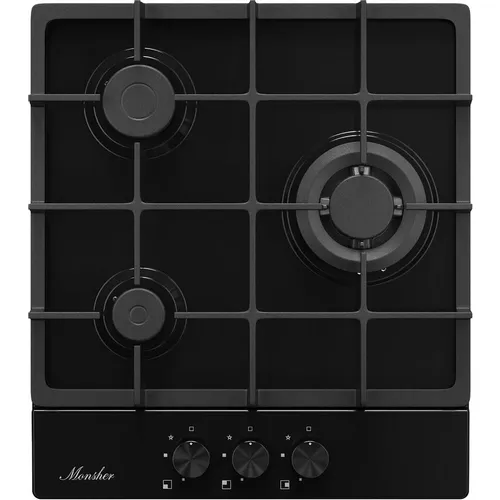 Газовая варочная панель MONSHER Hi-tech MSG 43 Noir, 3 конфорки, эмаль, черный