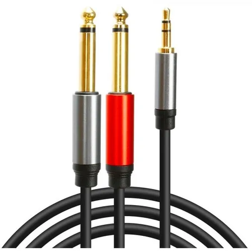 Кабель соединительный аудио PREMIER 5-347 5.0, Jack 3.5 (m) - 2xJack 6.5 (m), медный, 5м, GOLD, черный/серый