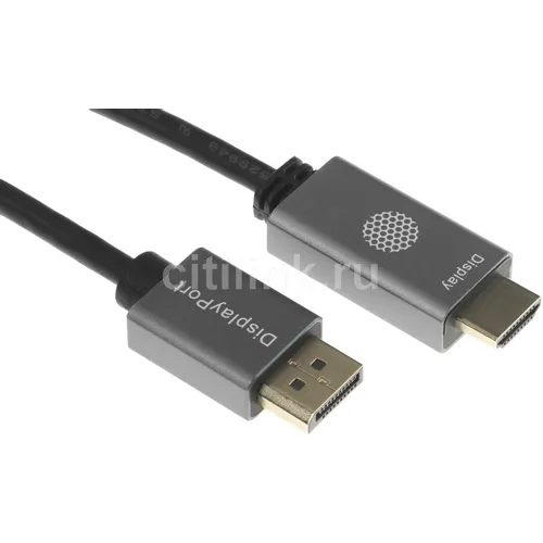 Кабель аудио-видео Cactus CS-DP-HDMI-1.2-2, DisplayPort (m) - HDMI (m), 2м, GOLD, черный