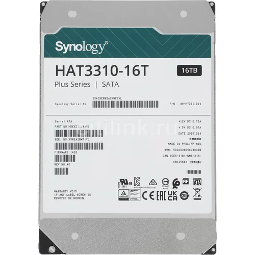 Жесткий диск SYNOLOGY HAT3310 16ТБ SATA, 7200об/мин, Hot Swap, 3.5" [hat3310-16t]