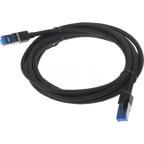 Патч-корд UGREEN NW153 литой (molded), FTP, кат.8, 3м, 4 пары, 30AWG, медь, многожильный, черный
