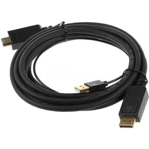 Кабель аудио-видео Buro HDMI (m) - DisplayPort (m), 3м, GOLD, черный [hdmi-dp-3m]