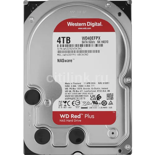 Жесткий диск WD Red Plus WD40EFPX, 4ТБ, HDD, SATA III, 3.5"